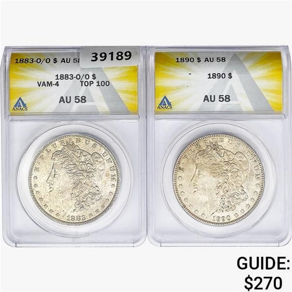 [2] 1883-O/O&1890 Morgan Silver Dollar ANACS AU58