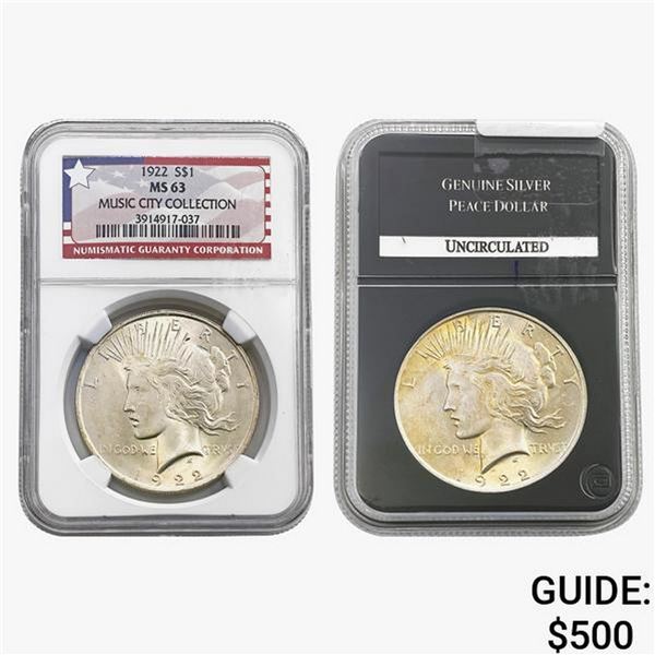 [2] 1922 Silver Peace Dollar PCS/NGC