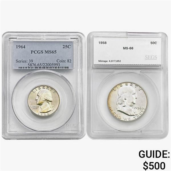 [2] 1958 & 1964 1 25C, 1 50C PCGS/SEGS MS