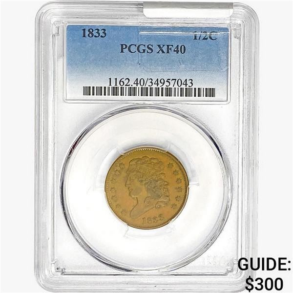 1833 Classic Head Half Cent PCGS XF40