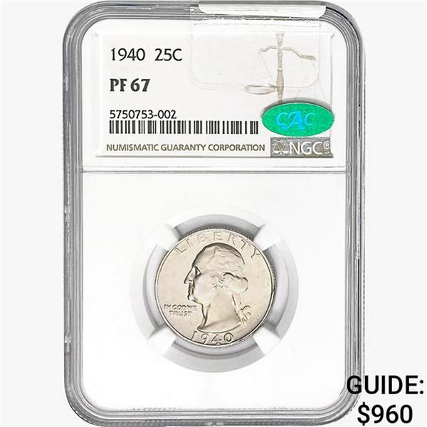 1940 CAC Washington Silver Quarter NGC PF67