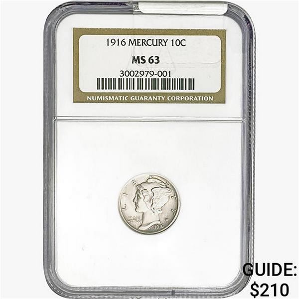 1916 Mercury Silver Dime NGC MS63