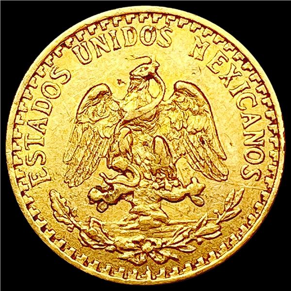 1920 Mexico 2 Peso Gold .0482oz AGW CLOSELY UNCIRCULATED