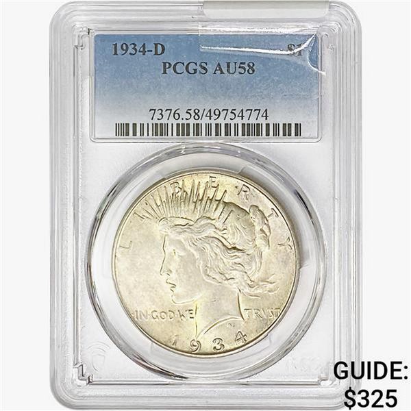 1934-D Silver Peace Dollar PCGS AU58
