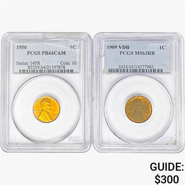 [2] 1909&1950 Wheat Cent PCGS MS/PR63/64