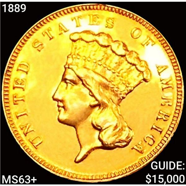 1889 $3 Gold Piece CHOICE BU+