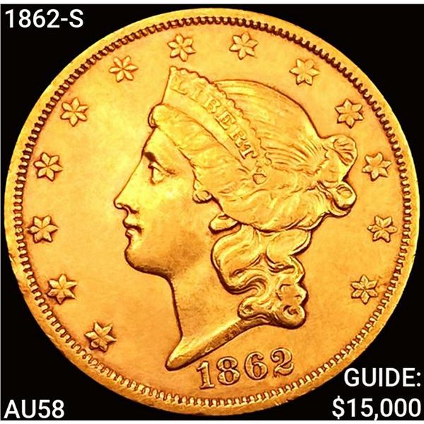 1862-S $20 Gold Double Eagle CHOICE AU