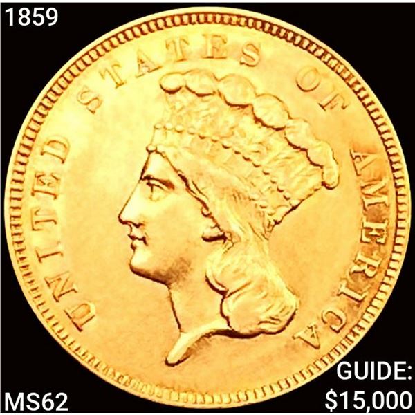 1859 $3 Gold Piece UNCIRCULATED