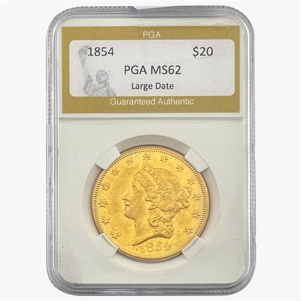 1854 $20 Gold Double Eagle PGA MS62