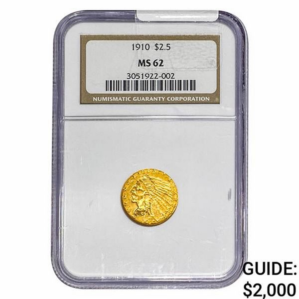 1910 $2.50 Gold Quarter Eagle NGC MS62