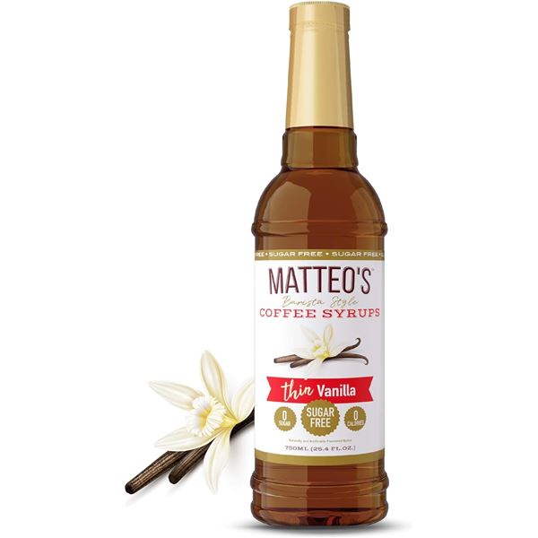 NEW MATTEOS COFFEE SYRUPS THIN VANILLA 750ML