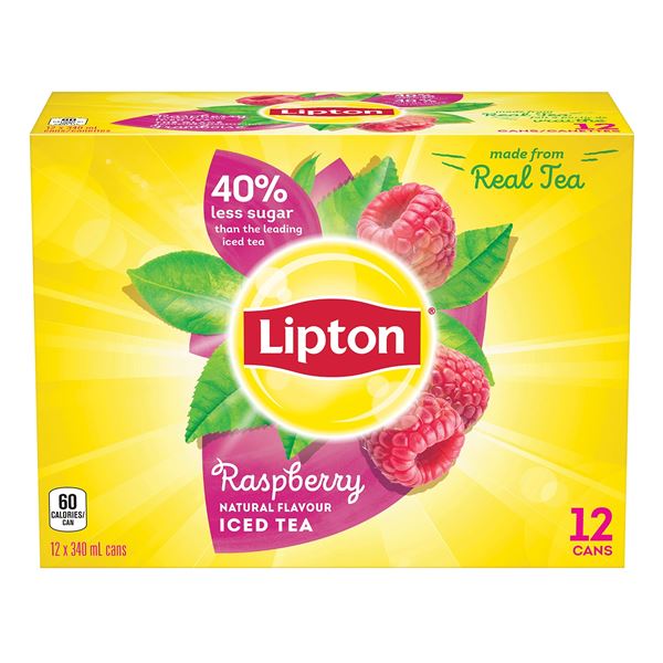 NEW 12 PACK LIPTON RASPBERRY ICED TEA 340ML CANS
