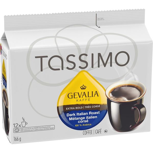 12 PACK OF TASSIMO GEVALIA KAFFE EXTRA BOLD COFFEE