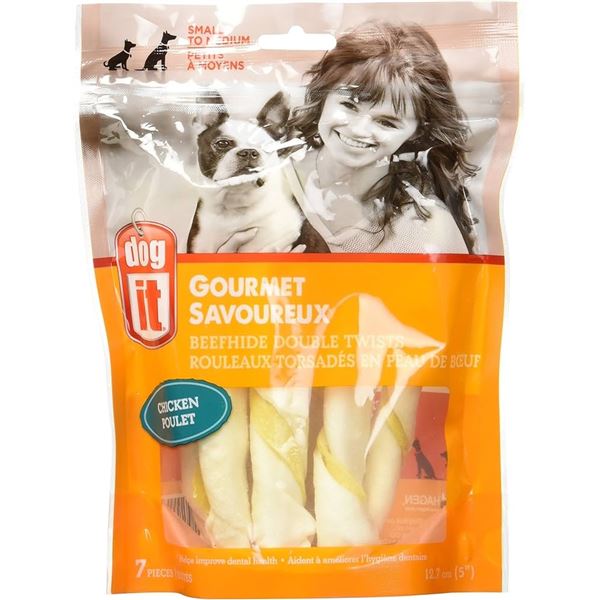 3 PACKS NEW DOG IT GOURMET BEEFHIDE DOUBLE TWISTS
