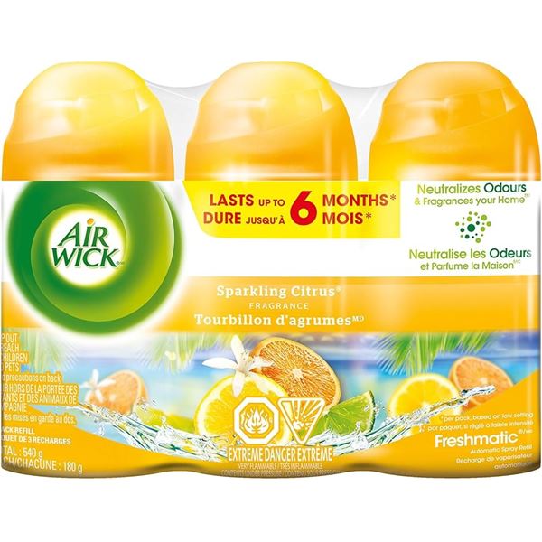 NEW 3 PK AIR WICK ESSENTIAL OILS SPARKLING CITRUS
