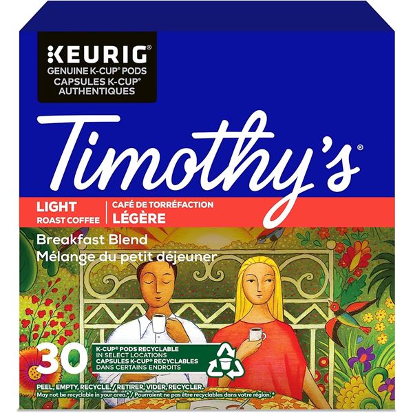 30 TIMOTHY'S LIGHT ROAST BREAKFAST BLEND KEURIG