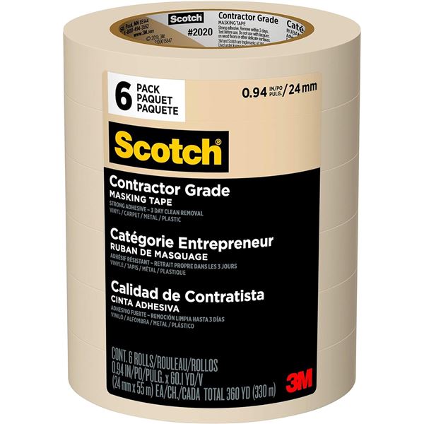 NEW 6 PACK OF SCOTCH CONTRACTOR GRADE MASKING TAPE