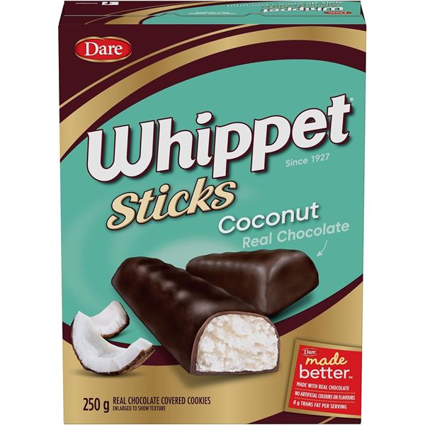 2 BOXES OF DARE WHIPPET STICKS - COCONUT & REAL