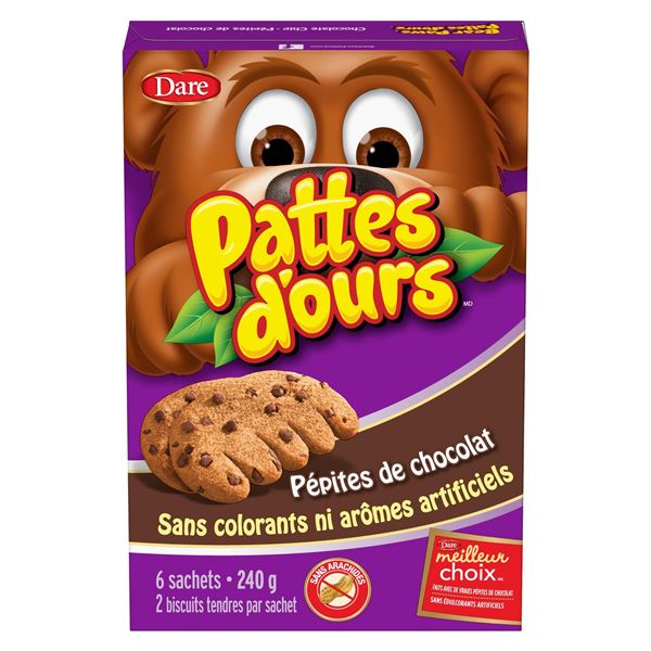 NEW CASE OF DARE BEAR PAWS CHOCOLATE CHIP 480G