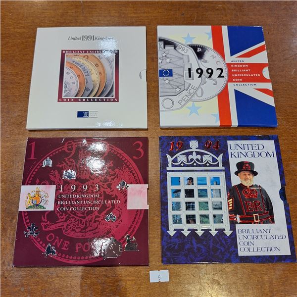 Four Uncirculated United Kingdom Coin Sets 1991-1994
