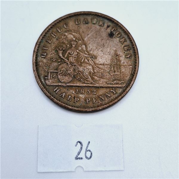 1852 Quebec Bank Half Penny Colonial Token