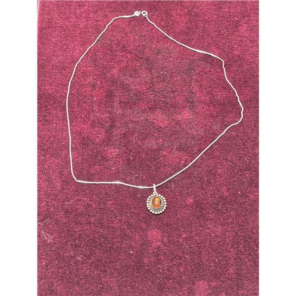 Sterling silver and amber pendant w/ chain