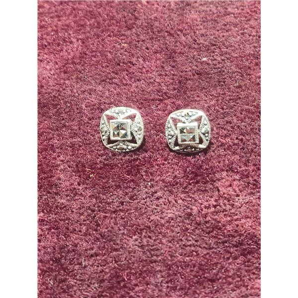 Sterling silver and marquisite stud earrings