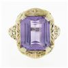 Image 4 : Antique Art Deco 14k Gold Rectangular Step Cut Amethyst Solitaire Filigree Ring