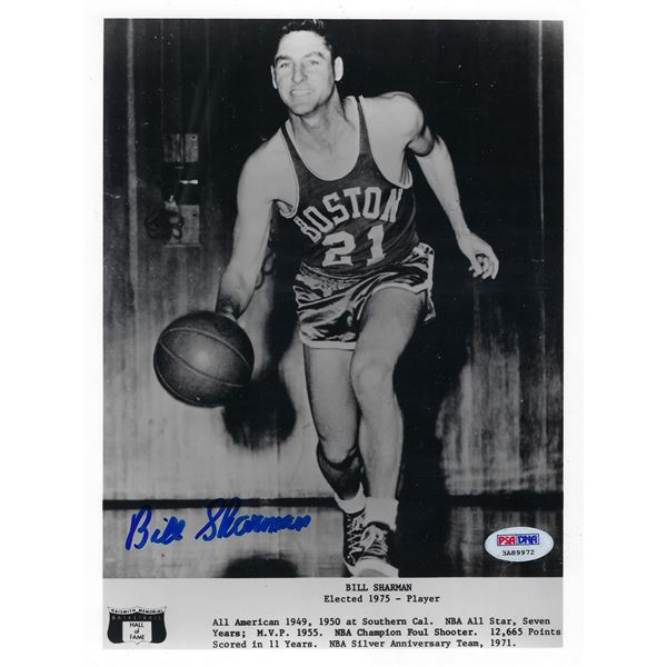Bill Sharman signed photo. PSA