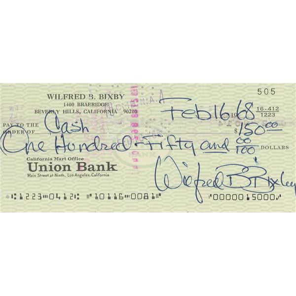Wilfred Bixby signed check