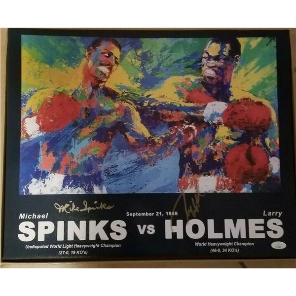 Larry Holmes & Michael Spinks signed  Neiman poster JSA coa