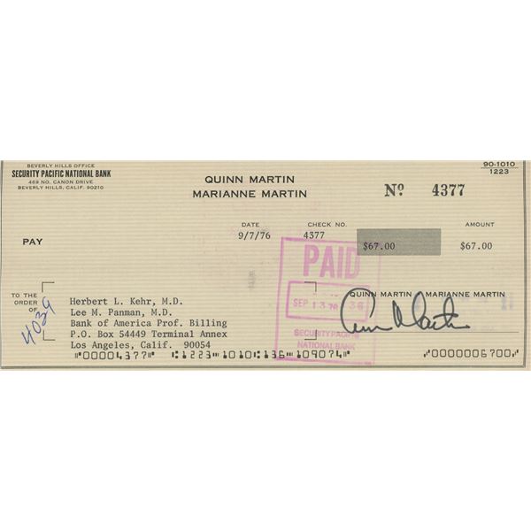 Quinn Martin signed check