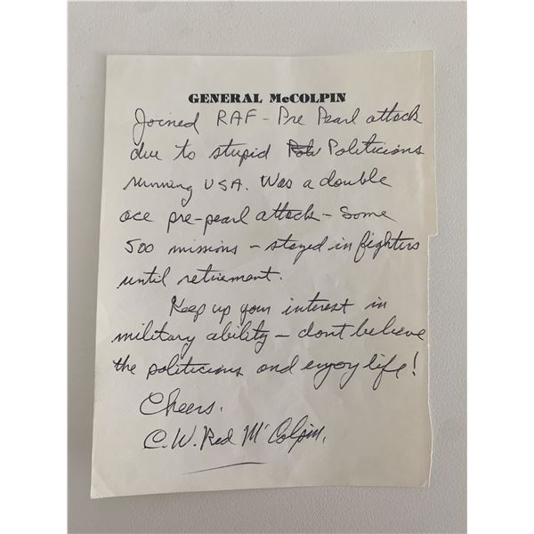General Carroll W. Red McColpin signed letter