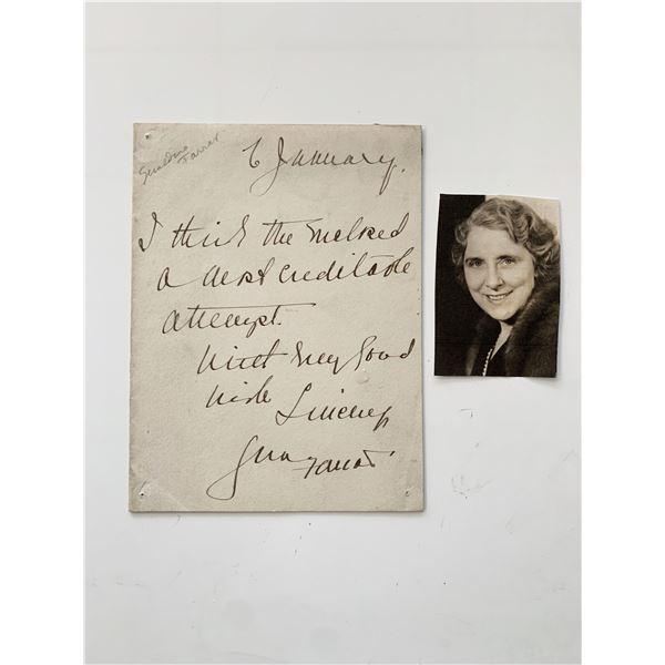 Alice Geraldine Farrar Signed Note and Photo