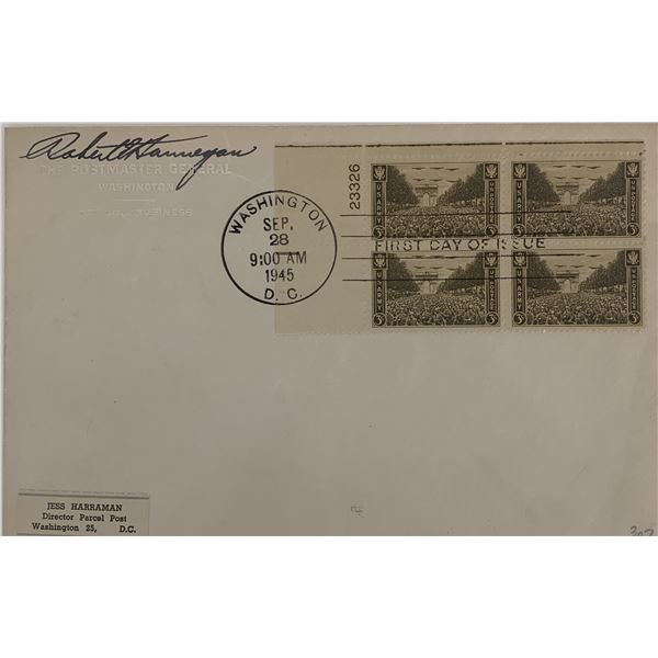 Robert Hannegan signed first day cover