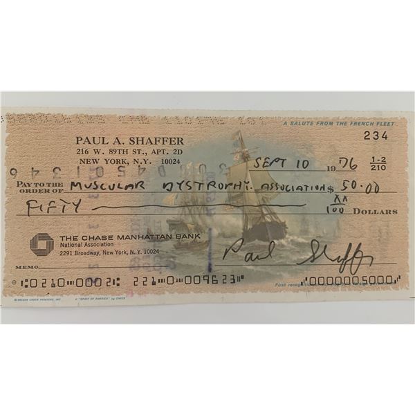 Paul Shaffer signed personal check