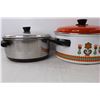 Image 3 : (3) Pots, Enamel Ware Stew Pots Autum Leaf Design
