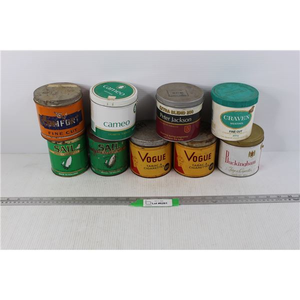 (9) Vintage Tabacco Tins, Vogue, Comfort, Buckingham, Misc.