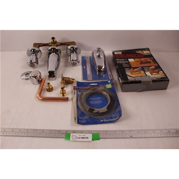 Brass Fittings, Bath and Shower Knobs and Spouts, Toilet Bowl Gasket- NIB, Bostitch Electric Staplin