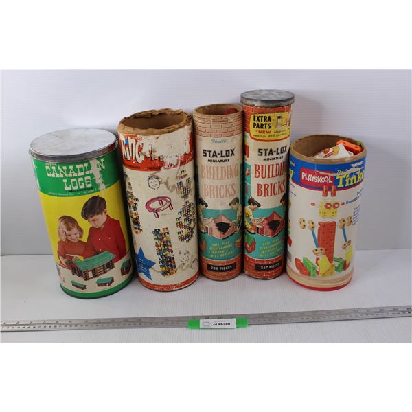 Original Canadian Building Logs, Tinker Toys, Sta-Lox Miniature Building Bricks, Misc.