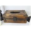 Image 2 : (2) Wooden Candle Holders w/Candles (15" tall) - Wooden Kleenex Box