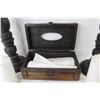 Image 3 : (2) Wooden Candle Holders w/Candles (15" tall) - Wooden Kleenex Box