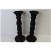 Image 5 : (2) Wooden Candle Holders w/Candles (15" tall) - Wooden Kleenex Box