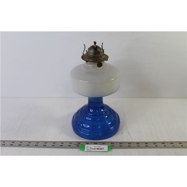 Blue & White Glass Eagle Oil Lamp (no chimney)