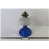 Blue & White Glass Eagle Oil Lamp (no chimney)
