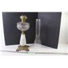 Glass & Brass Oil Lamp w/Chimney (bottom glass is broken)