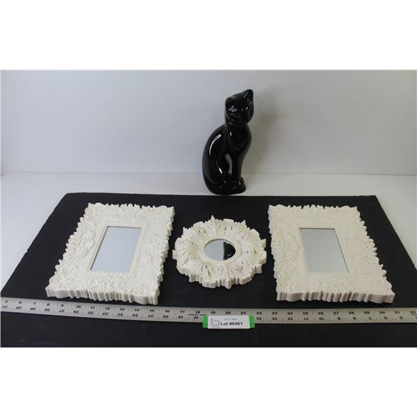 Ceramic Cat - (3) Plastic Framed Mirrors