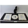 Image 1 : Ceramic Cat - (3) Plastic Framed Mirrors