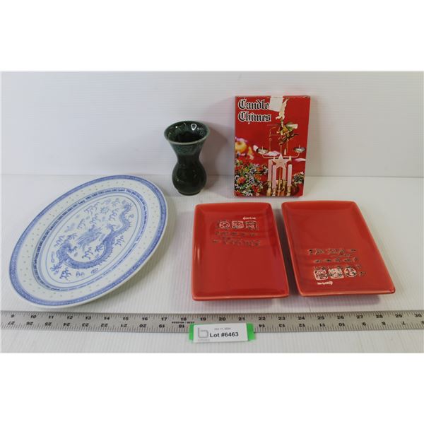 Candle Chimes - (3) Asian Themed Plates - Vase