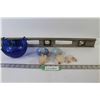 Image 1 : Blue Glass Dish - Potash Pieces - Marble Eggs - 24" Aluminum Level